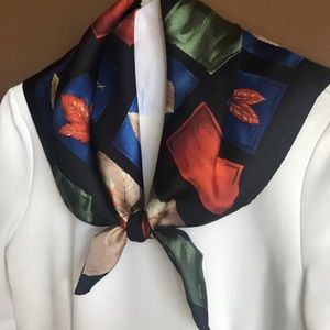 Talbots silk scarf leaves and flowers